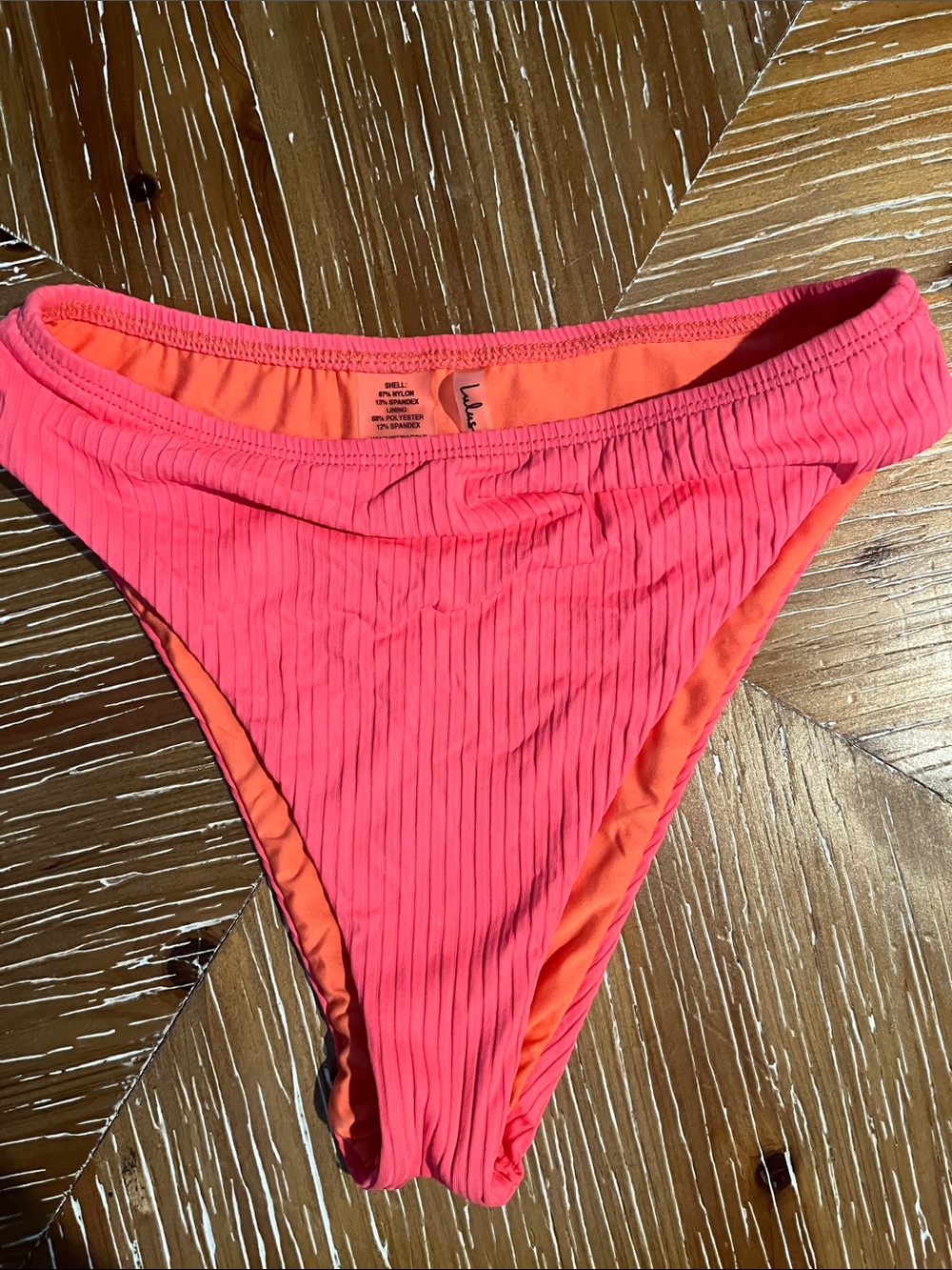 Lulus Ribbed Bikini Bottom - Bright Coral & Orange SMALL